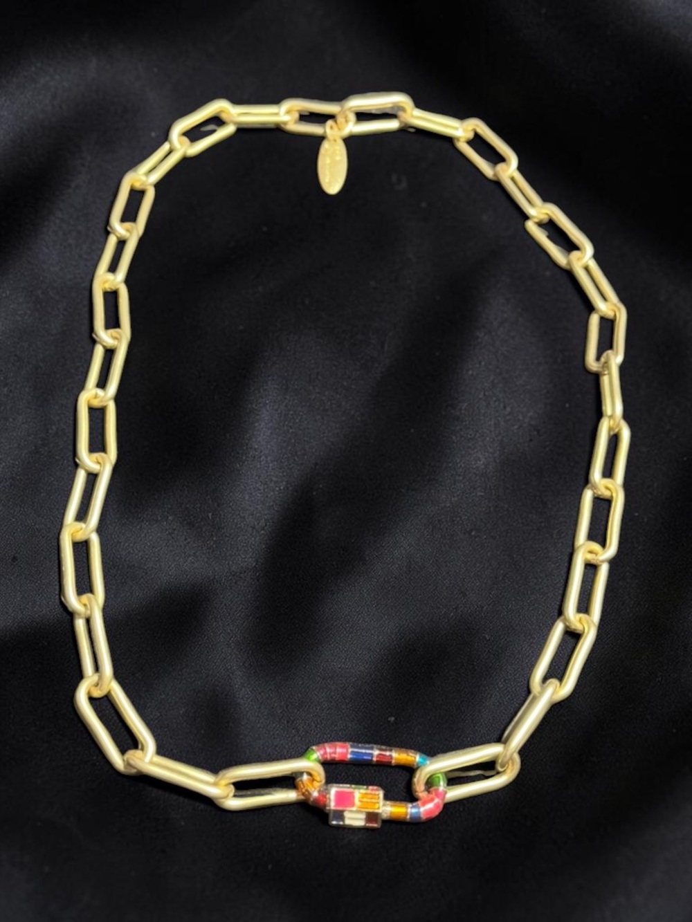 Plunder Annie Necklace - Gold Link Necklace with Multicolor Enamel Accent